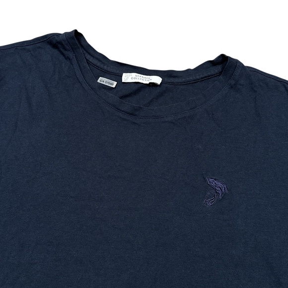 Versace Collection Cotton Dark Navy Embroidered Medusa Logo T Shirt Mens 2XL - Picture 3 of 7